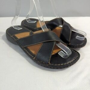 Born‎ Womens Size 7  Black Leather Criss Cross Straps Slides Sandals
